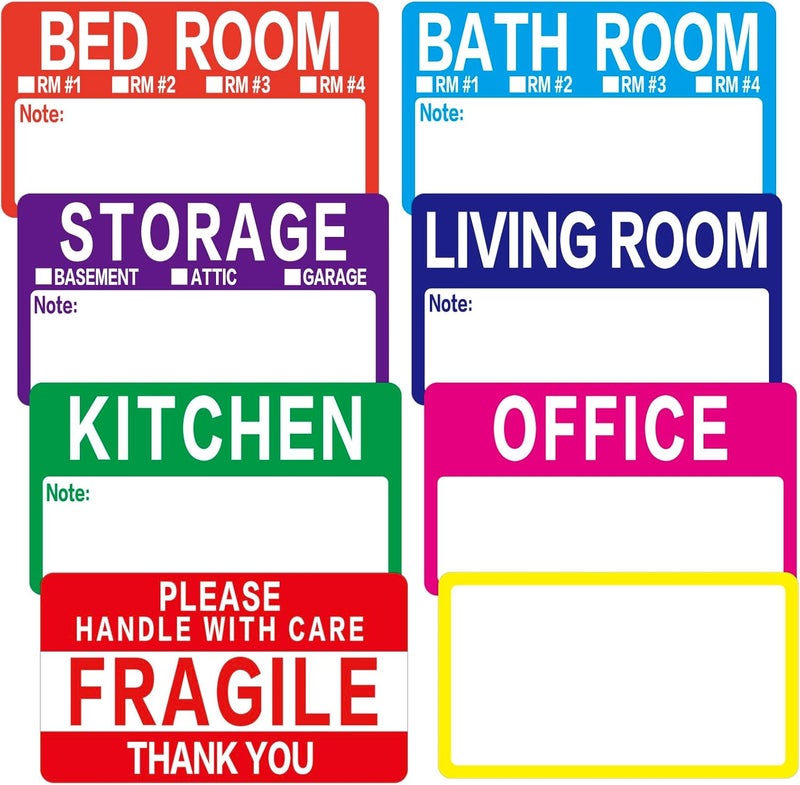 Lrogoe 600 Count 3.5 x 2 Large Home Moving Packing Box Labels for 3-4 Bedroom House with Writable Notes Areas, 7 Color Coded Moving Labels for Boxes + Fragile Moving Stickers - Image 1